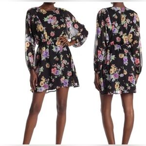 Wayf Dolman Long Sleeve Floral Elastic Waist Mini Dress Womens Small